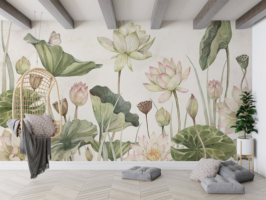 Lovely Water Lilies luxury wallpaper interior room:livingroom — Artehub Egypt