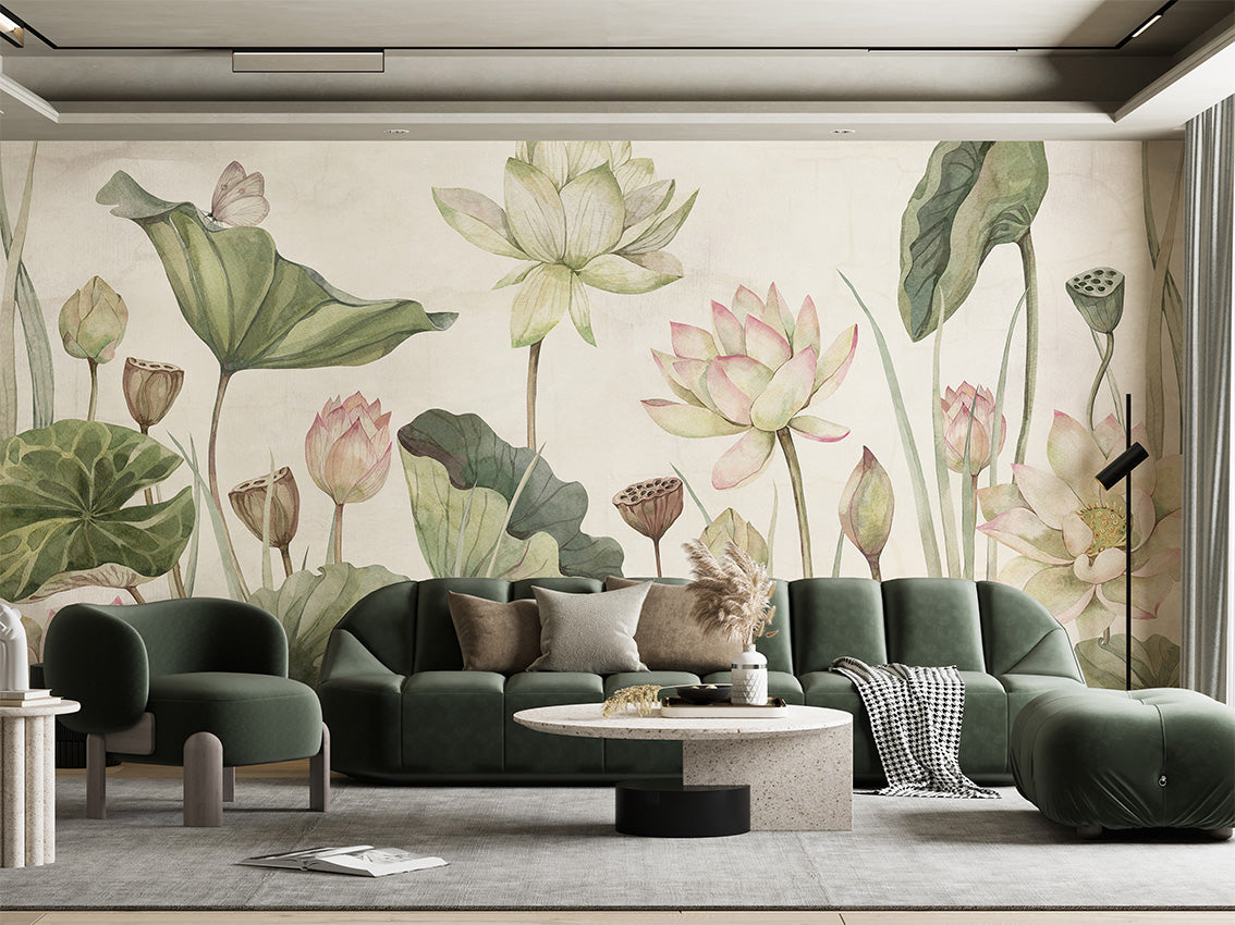 Lovely Water Lilies luxury wallpaper interior room:livingroom — Artehub Egypt