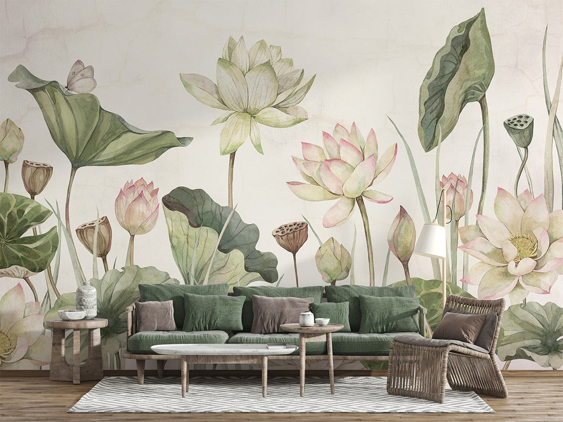 Lovely Water Lilies luxury wallpaper interior room:livingroom — Artehub Egypt