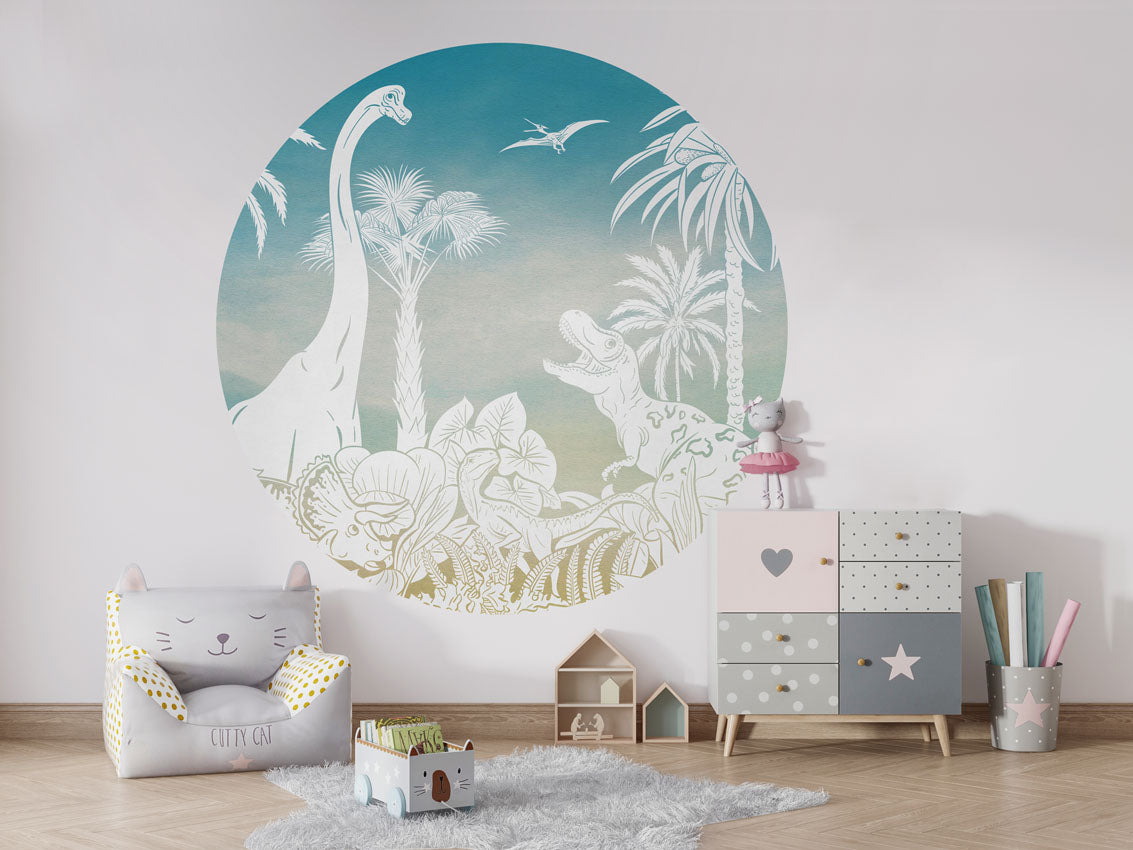 Monochrome Dino - Circle - Blue Sky wall circle sticker by Artehub