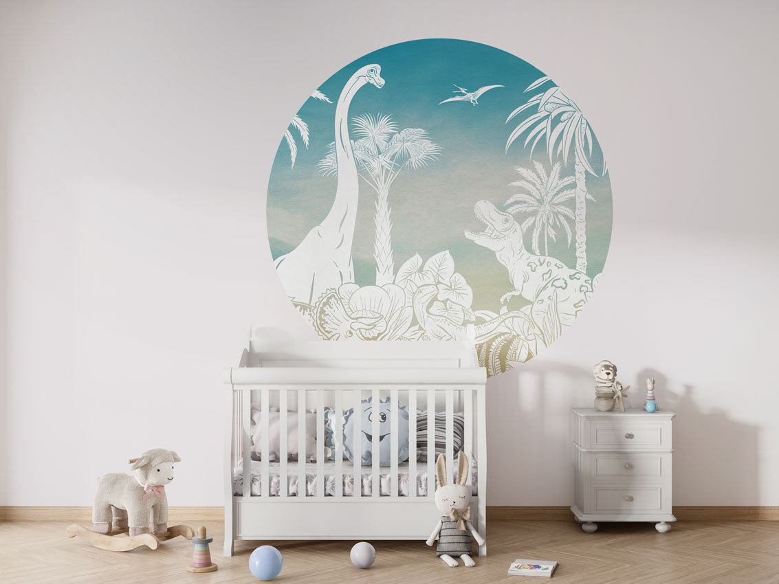 Monochrome Dino - Circle - Blue Sky wall circle sticker by Artehub