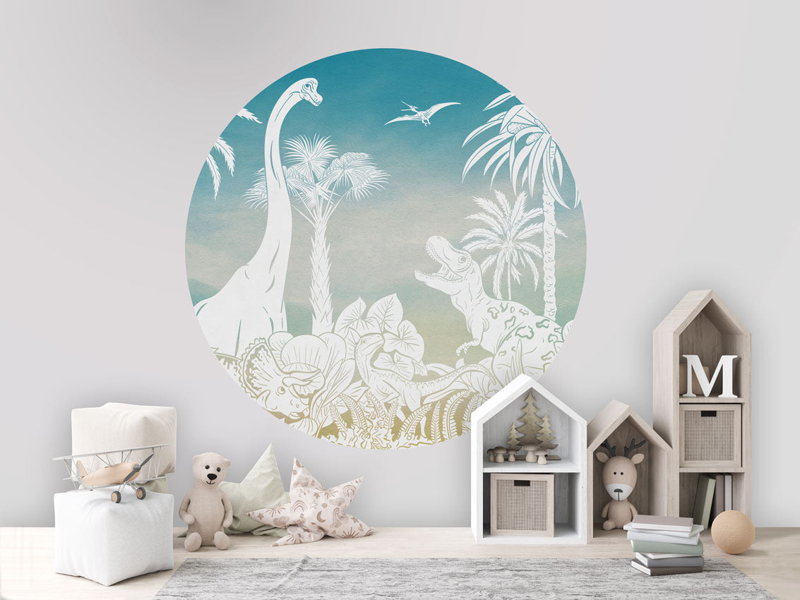 Monochrome Dino - Circle - Blue Sky wall circle sticker by Artehub
