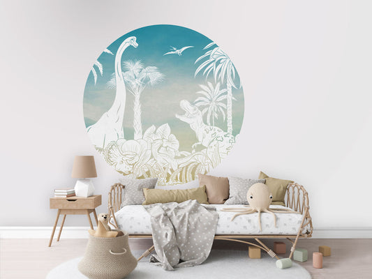 Monochrome Dino - Circle - Blue Sky wall circle sticker by Artehub