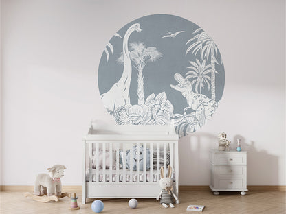 Monochrome Dino - Blue - Circle wall circle sticker by Artehub