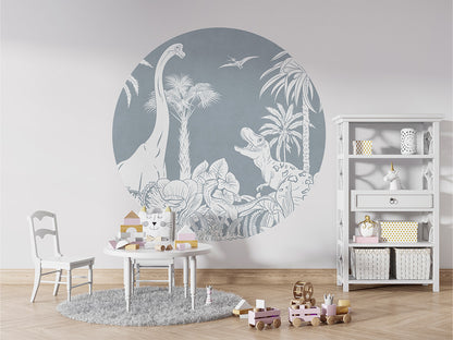Monochrome Dino - Blue - Circle wall circle sticker by Artehub