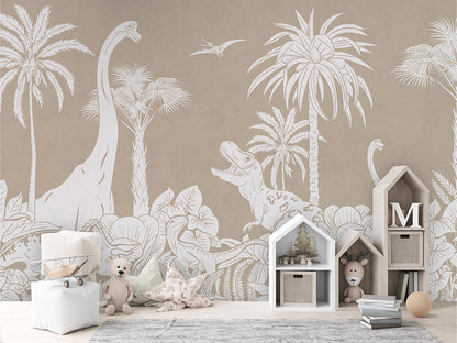 Monochrome Dino - Brown luxury wallpaper in kids room interior — Artehub Egypt