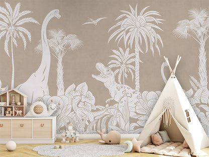 Monochrome Dino - Brown luxury wallpaper in kids room interior — Artehub Egypt