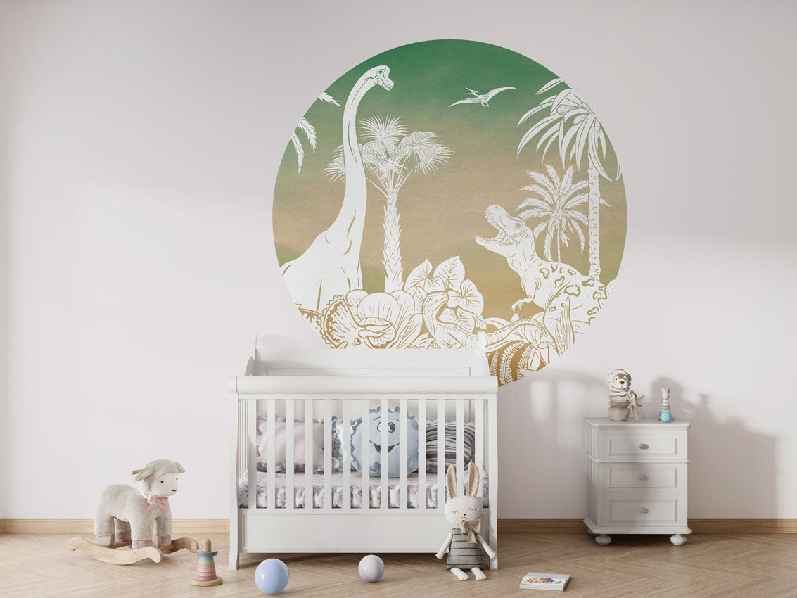 Monochrome Dino - Circle - Green Sky wall circle sticker by Artehub