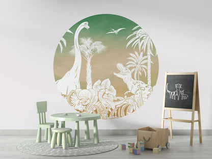 Monochrome Dino - Circle - Green Sky wall circle sticker by Artehub