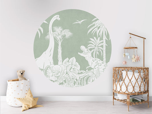 Monochrome Dino - Green - Circle wall circle sticker by Artehub