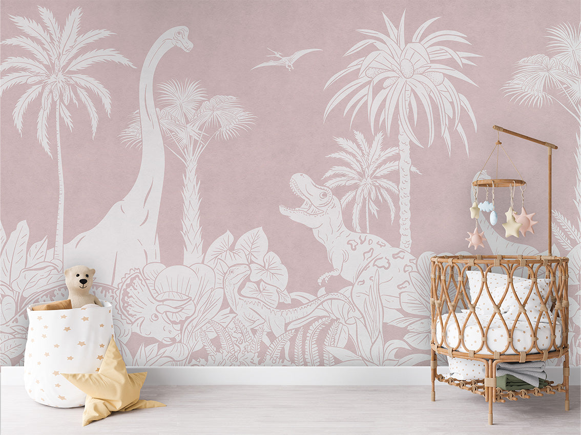 Monochrome Dino - Pink luxury wallpaper in kids room interior — Artehub Egypt