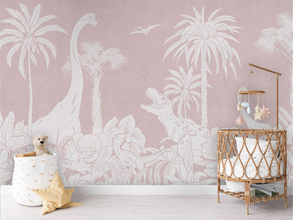Monochrome Dino - Pink luxury wallpaper in kids room interior — Artehub Egypt