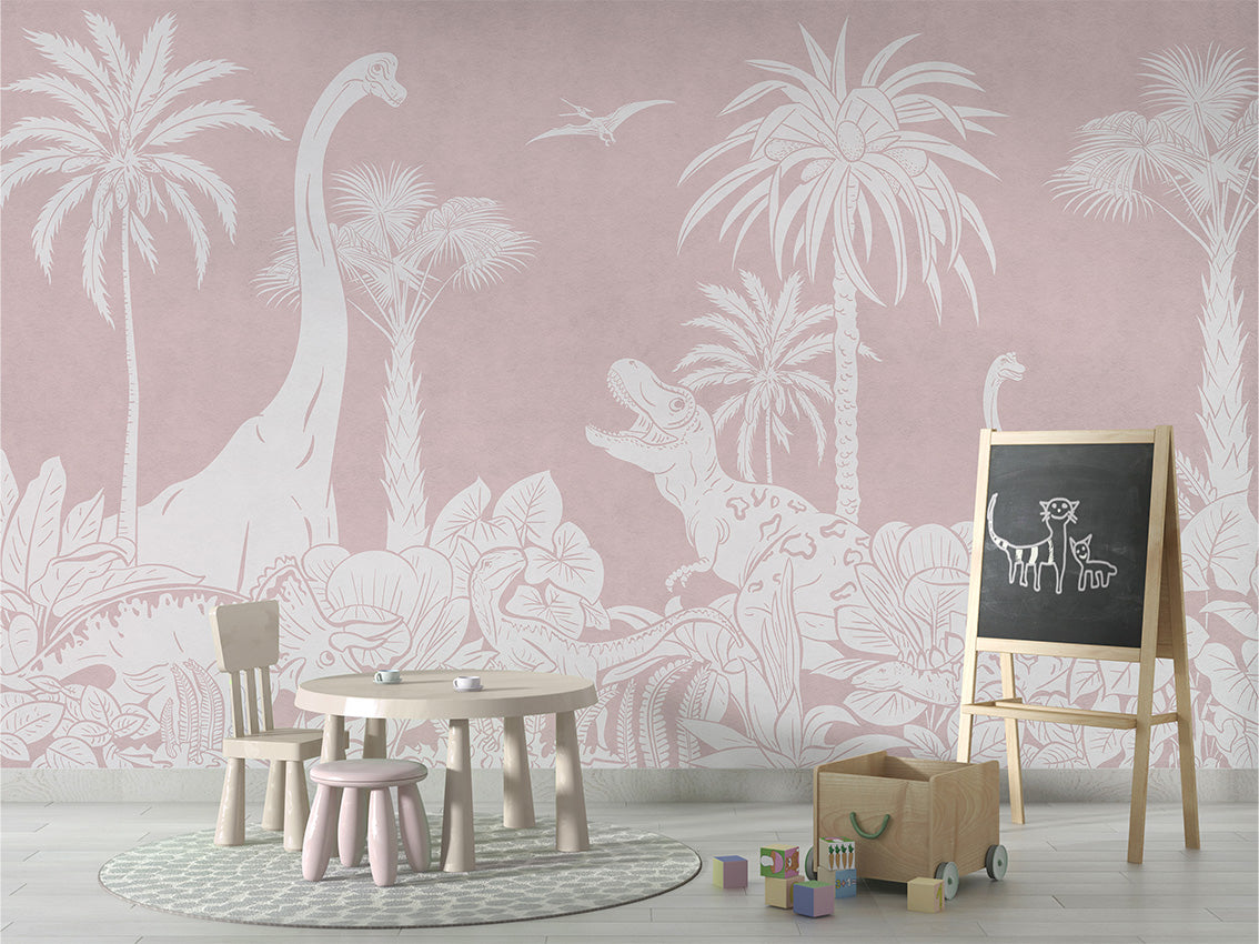 Monochrome Dino - Pink luxury wallpaper in kids room interior — Artehub Egypt