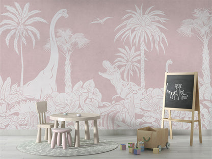 Monochrome Dino - Pink luxury wallpaper in kids room interior — Artehub Egypt