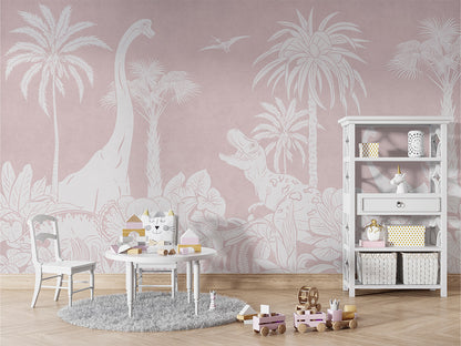 Monochrome Dino - Pink luxury wallpaper in kids room interior — Artehub Egypt