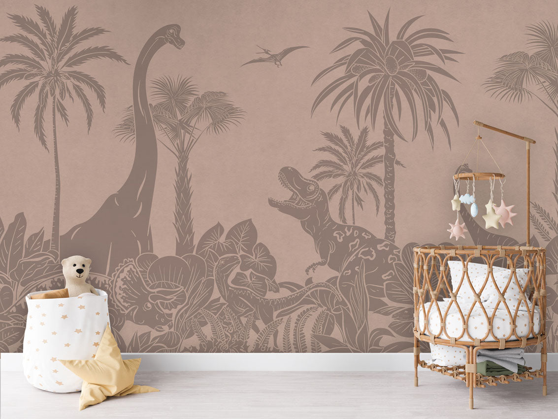 Monochrome Dino - Pink Vintage luxury wallpaper in kids room interior — Artehub Egypt