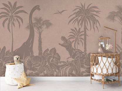 Monochrome Dino - Pink Vintage luxury wallpaper in kids room interior — Artehub Egypt