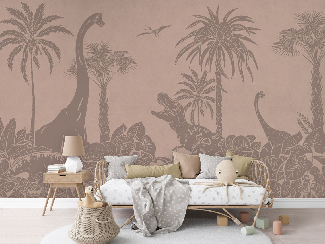 Monochrome Dino - Pink Vintage luxury wallpaper in kids room interior — Artehub Egypt