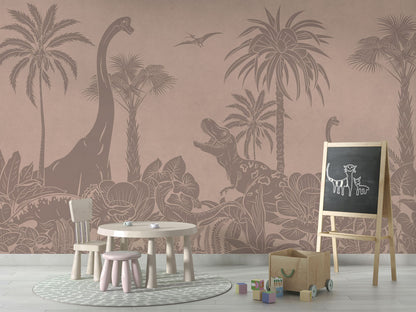 Monochrome Dino - Pink Vintage luxury wallpaper in kids room interior — Artehub Egypt