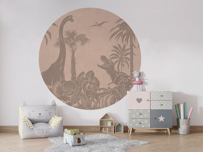 Monochrome Dino - Circle - Pink Vintage wall circle sticker by Artehub