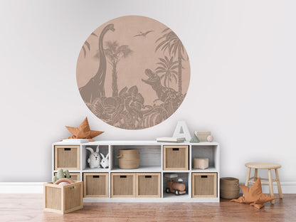 Monochrome Dino - Circle - Pink Vintage wall circle sticker by Artehub
