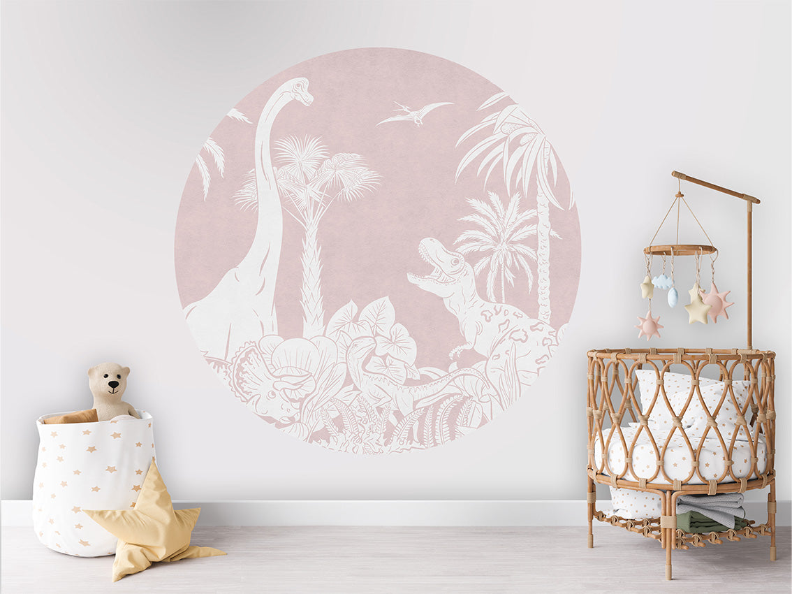 Monochrome Dino - Pink - Circle wall circle sticker by Artehub