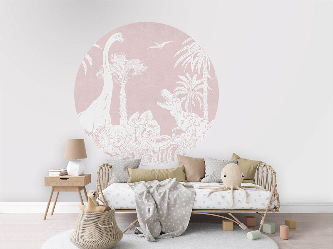 Monochrome Dino - Pink - Circle wall circle sticker by Artehub