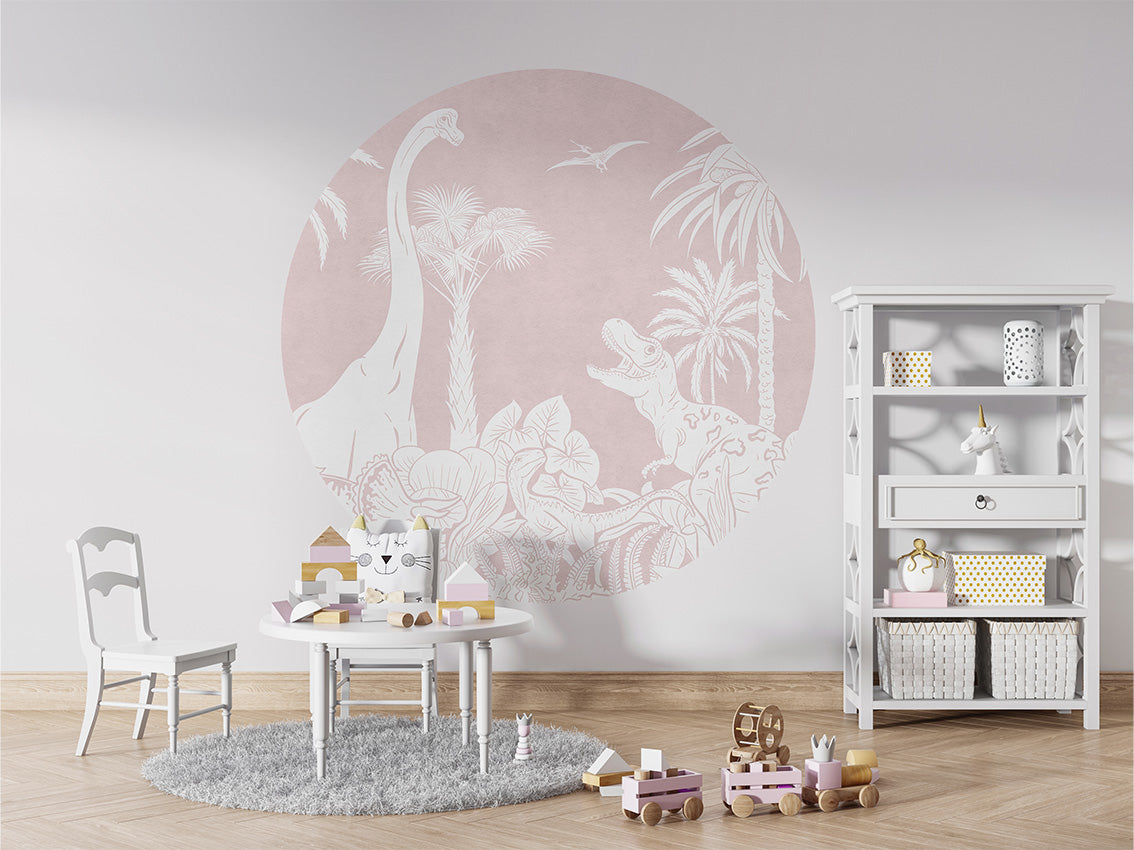 Monochrome Dino - Pink - Circle wall circle sticker by Artehub