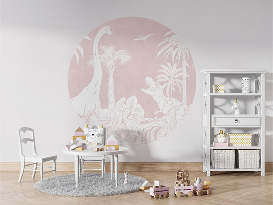 Monochrome Dino - Pink - Circle wall circle sticker by Artehub