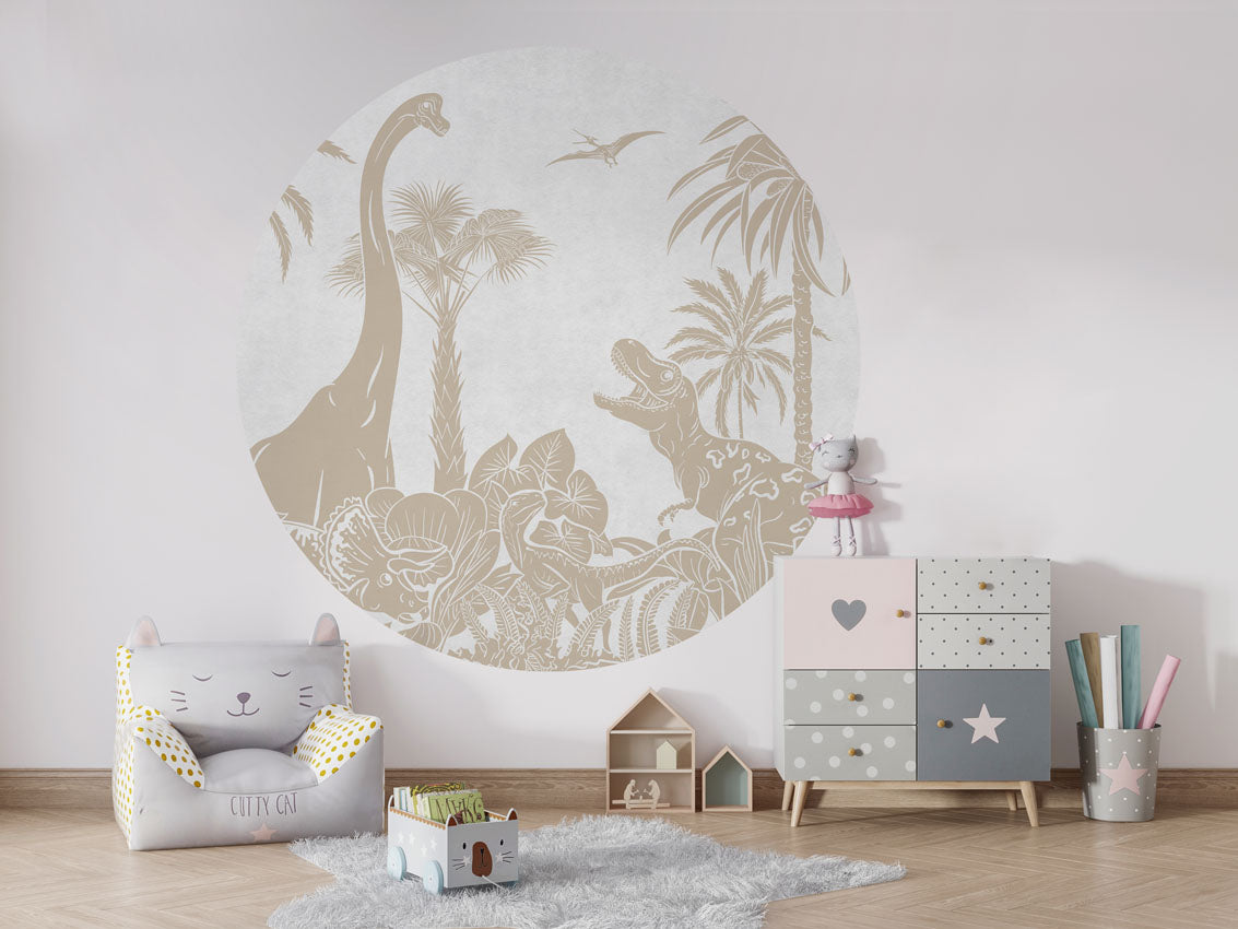 Monochrome Dino - Circle - White Vintage wall circle sticker by Artehub
