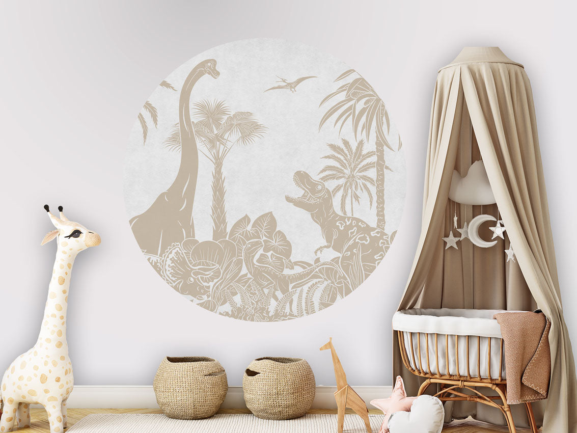 Monochrome Dino - Circle - White Vintage wall circle sticker by Artehub