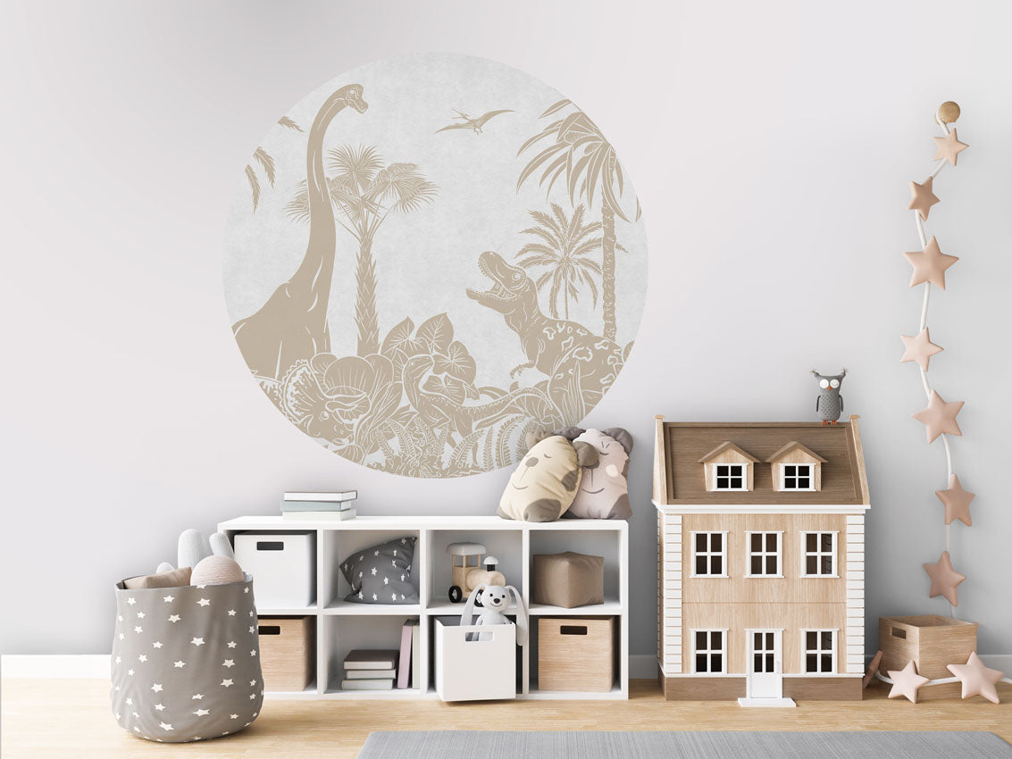 Monochrome Dino - Circle - White Vintage wall circle sticker by Artehub