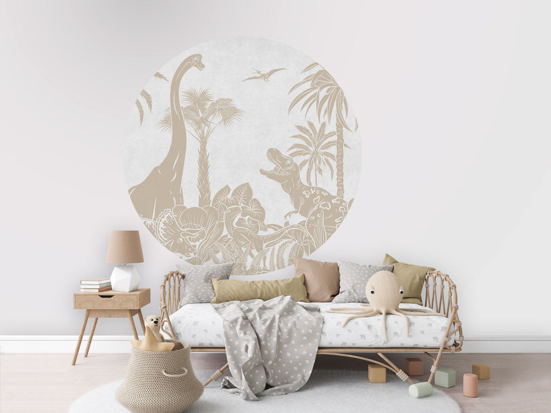 Monochrome Dino - Circle - White Vintage wall circle sticker by Artehub