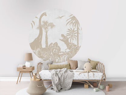 Monochrome Dino - Circle - White Vintage wall circle sticker by Artehub