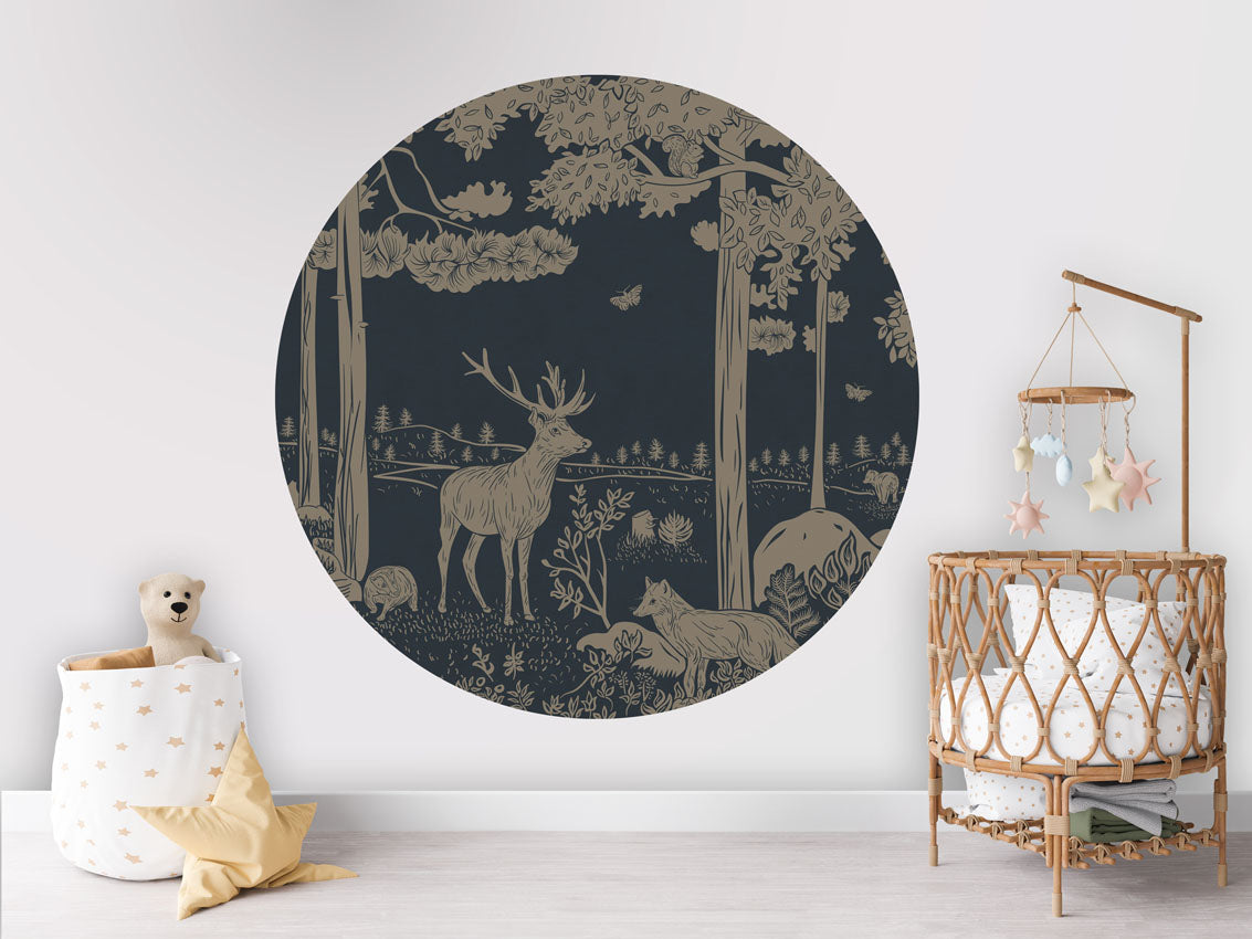 Monochrome Forest - Circle - Blue Vintage wall circle sticker by Artehub