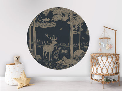 Monochrome Forest - Circle - Blue Vintage wall circle sticker by Artehub