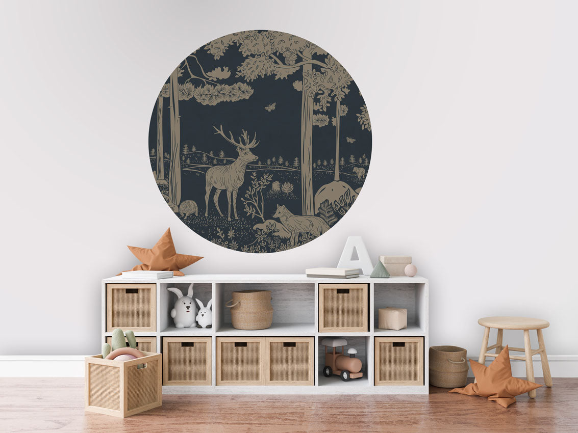 Monochrome Forest - Circle - Blue Vintage wall circle sticker by Artehub