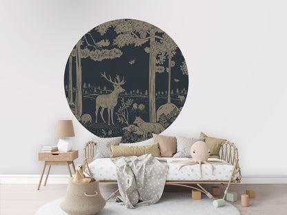 Monochrome Forest - Circle - Blue Vintage wall circle sticker by Artehub