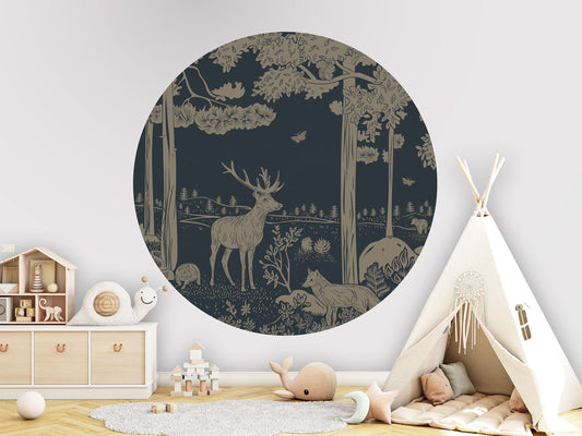 Monochrome Forest - Circle - Blue Vintage wall circle sticker by Artehub