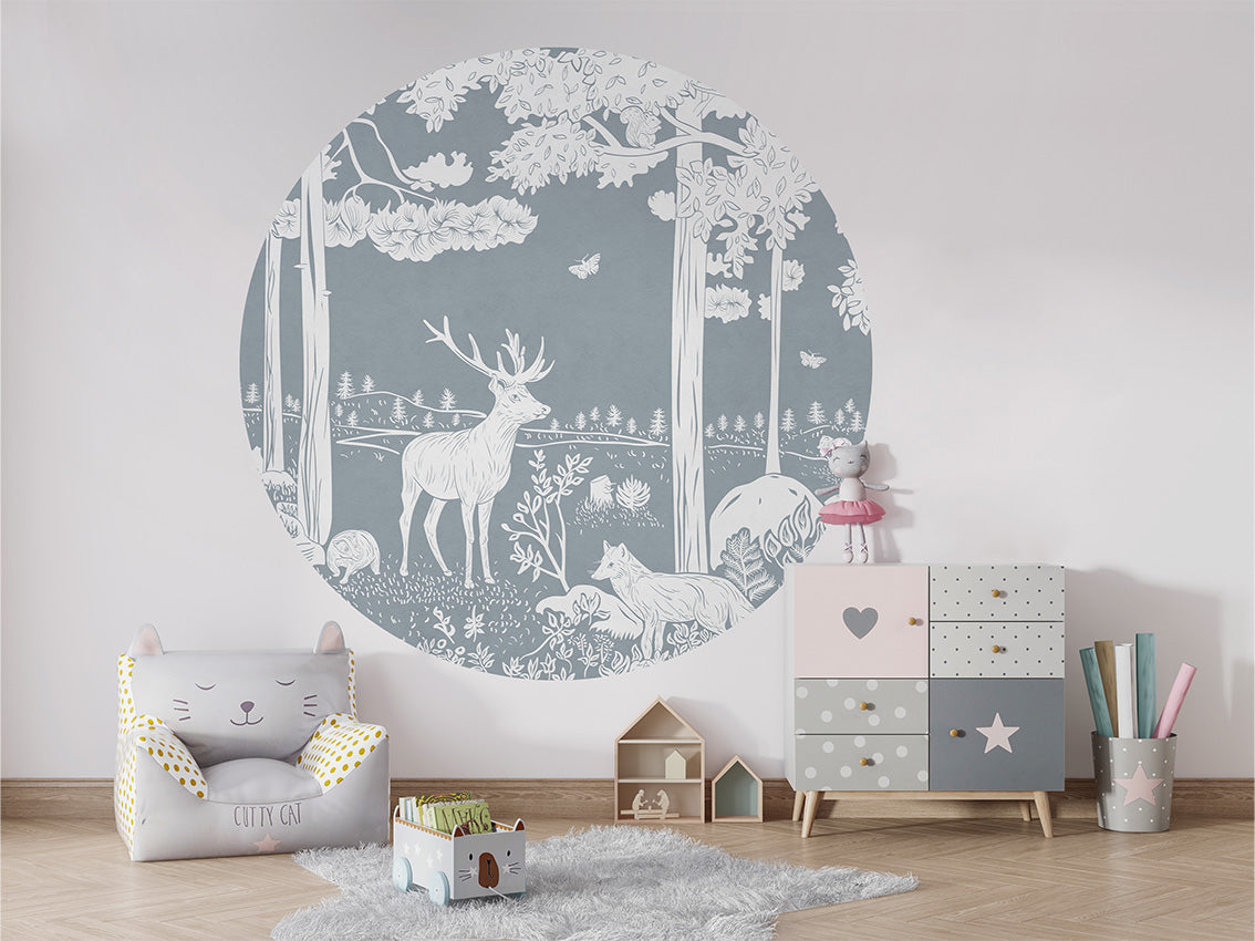 Monochrome Forest - Blue - Circle wall circle sticker by Artehub