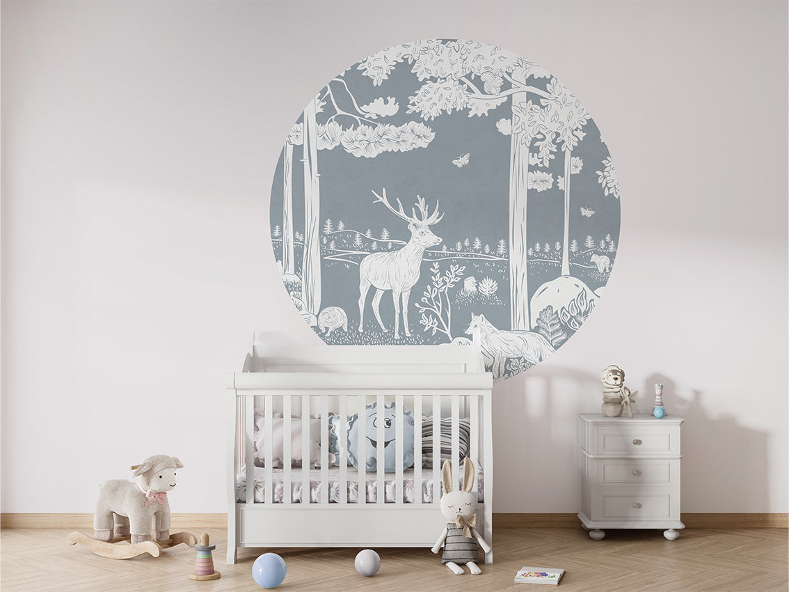 Monochrome Forest - Blue - Circle wall circle sticker by Artehub