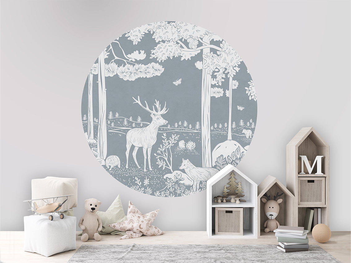 Monochrome Forest - Blue - Circle wall circle sticker by Artehub