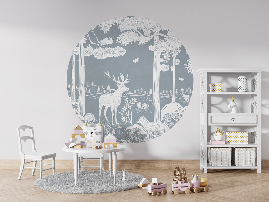 Monochrome Forest - Blue - Circle wall circle sticker by Artehub