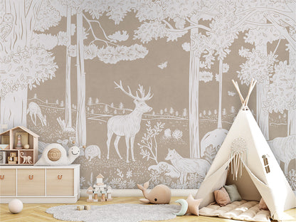 Monochrome Forest - Brown luxury wallpaper in kids room interior — Artehub Egypt