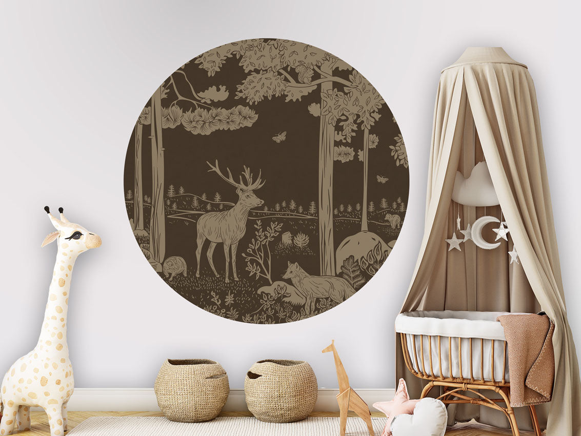 Monochrome Forest - Circle - Brown Vintage wall circle sticker by Artehub