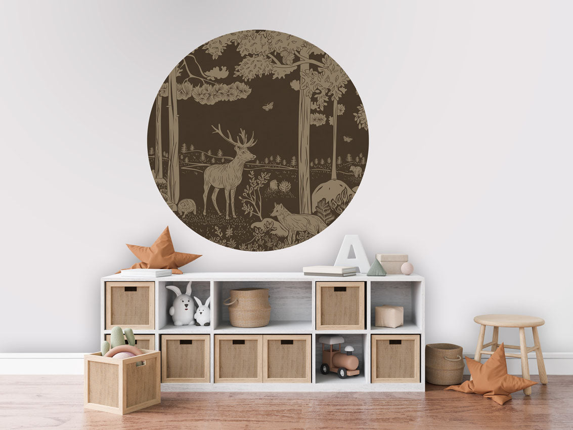 Monochrome Forest - Circle - Brown Vintage wall circle sticker by Artehub