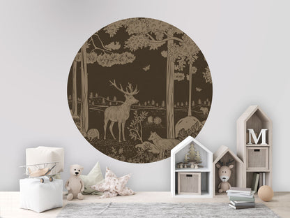Monochrome Forest - Circle - Brown Vintage wall circle sticker by Artehub
