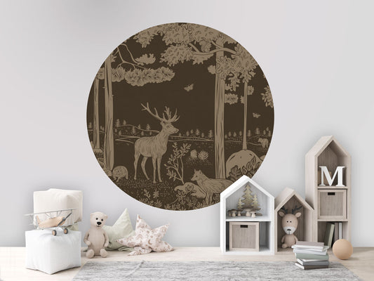 Monochrome Forest - Circle - Brown Vintage wall circle sticker by Artehub