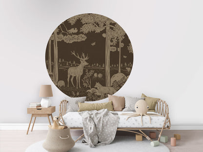 Monochrome Forest - Circle - Brown Vintage wall circle sticker by Artehub