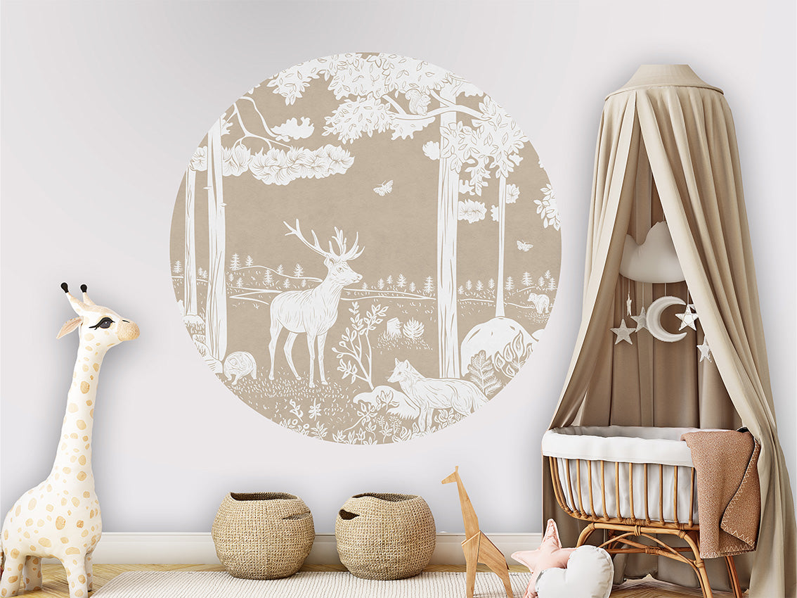 Monochrome Forest - Brown - Circle wall circle sticker by Artehub